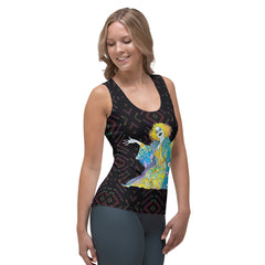 Flower Power Women's Tank Top Floral Print Close-Up.