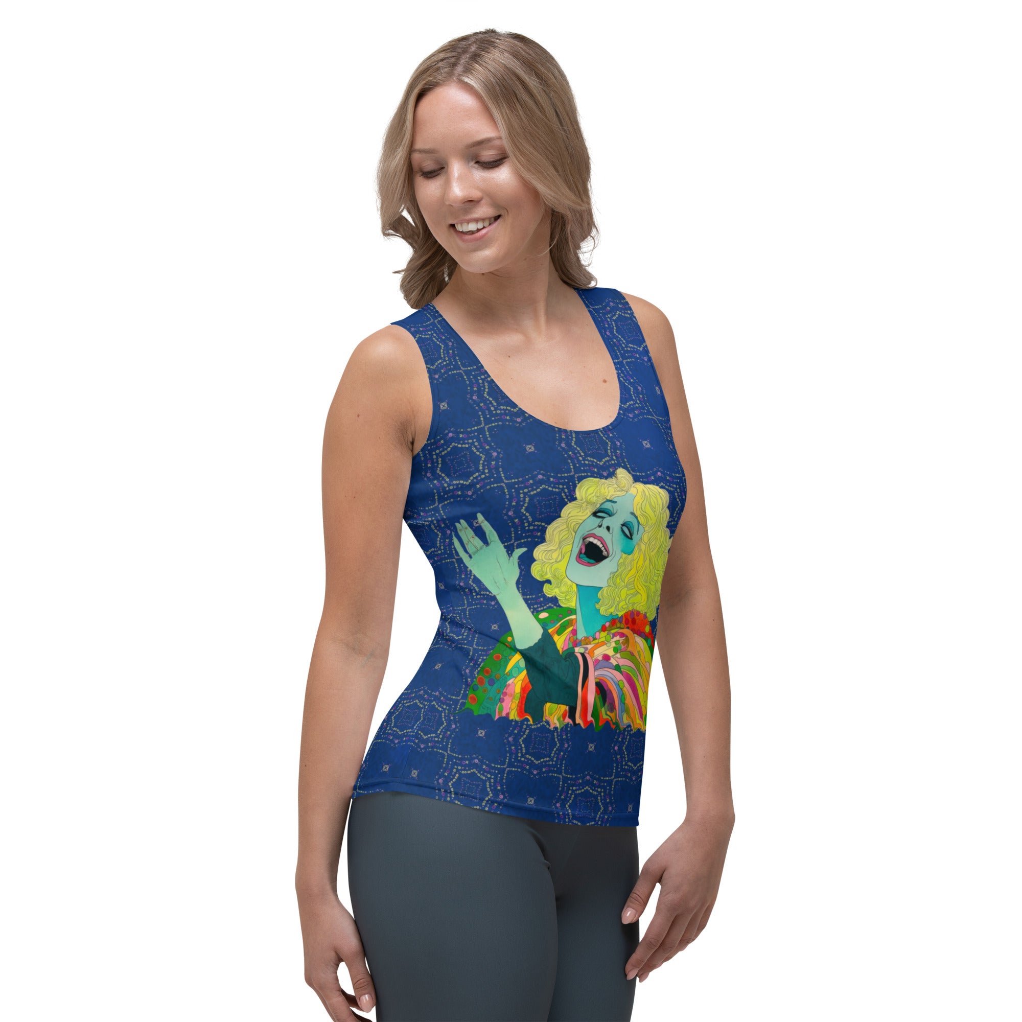 Florals Fusion Women's Tank Top on a clothing mannequin.