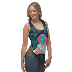 Blossom Breeze Women's Tank Top displayed on a clothing rack.