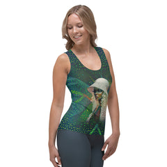 Cosmic Serenity All-Over Print Tank Top paired with leggings.