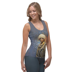 Cosmic Harmony All-Over Print Tank Top paired with leggings.