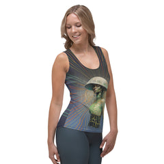 Retro Revival All-Over Print Women's Tank Top in a stylish outfit.