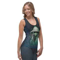 Geometric Grace All-Over Print Women's Tank Top in a stylish outfit.