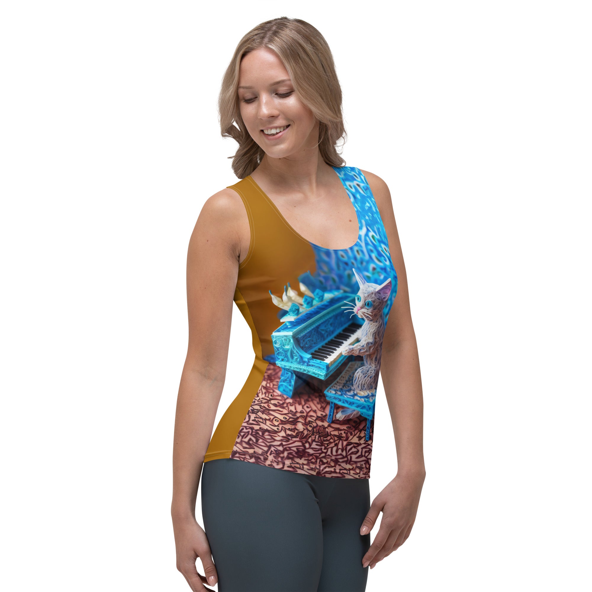 Stylish Women's Tank Featuring Lotus Bloom Papercraft Art.