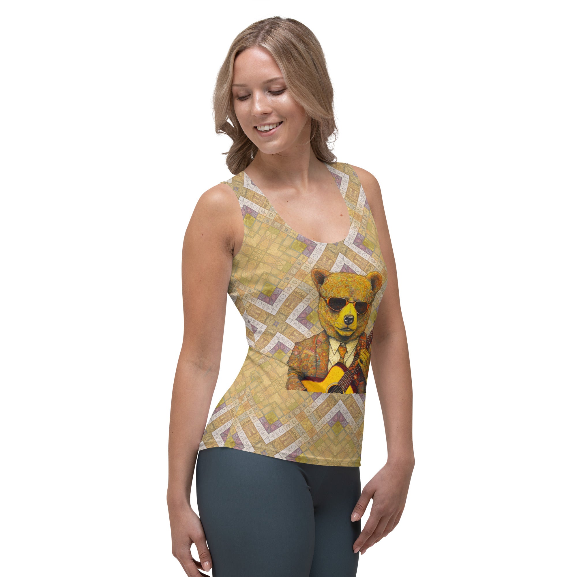 Women's tank top with majestic wilderness bear design.