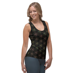 Women wearing Abstract Artistry tank top in vibrant colors.