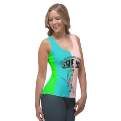 Rear view of Balance Beam Women's Tank Top on a hanger.