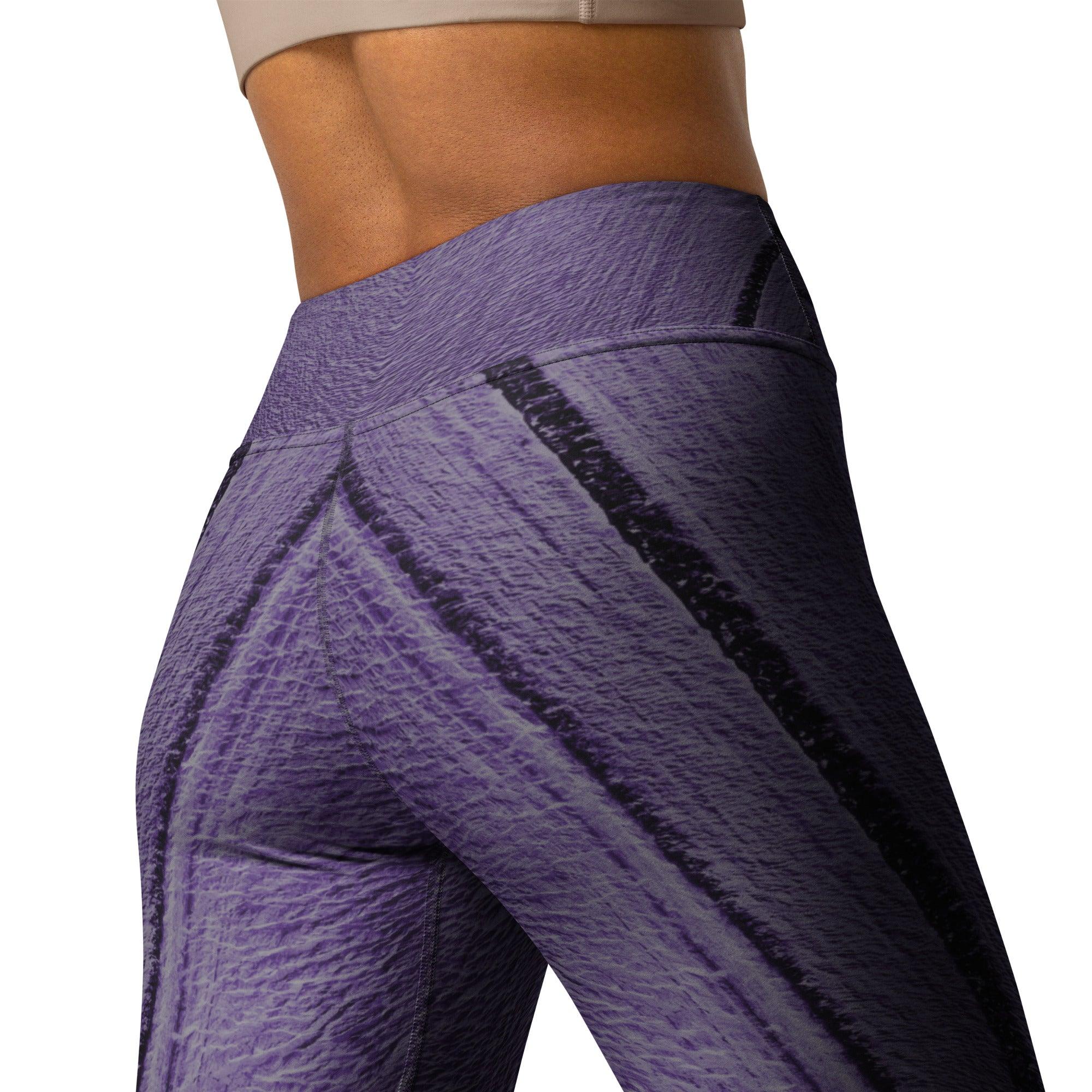 Close-up of the fabric of Purple Lines Yoga Leggings.
