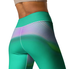 Close-up of the tranquil oceanic gradient on the Oceanic Flow Yoga Leggings.