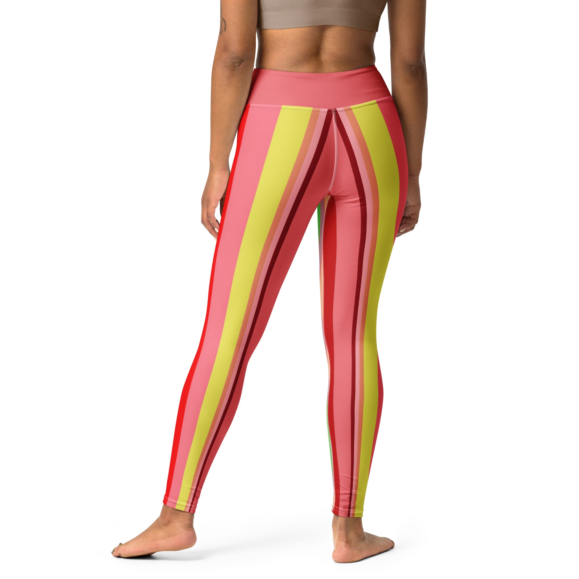 Colorful and stretchy Rainbow Cascade leggings, ideal for yoga, pilates, and fitness enthusiasts.