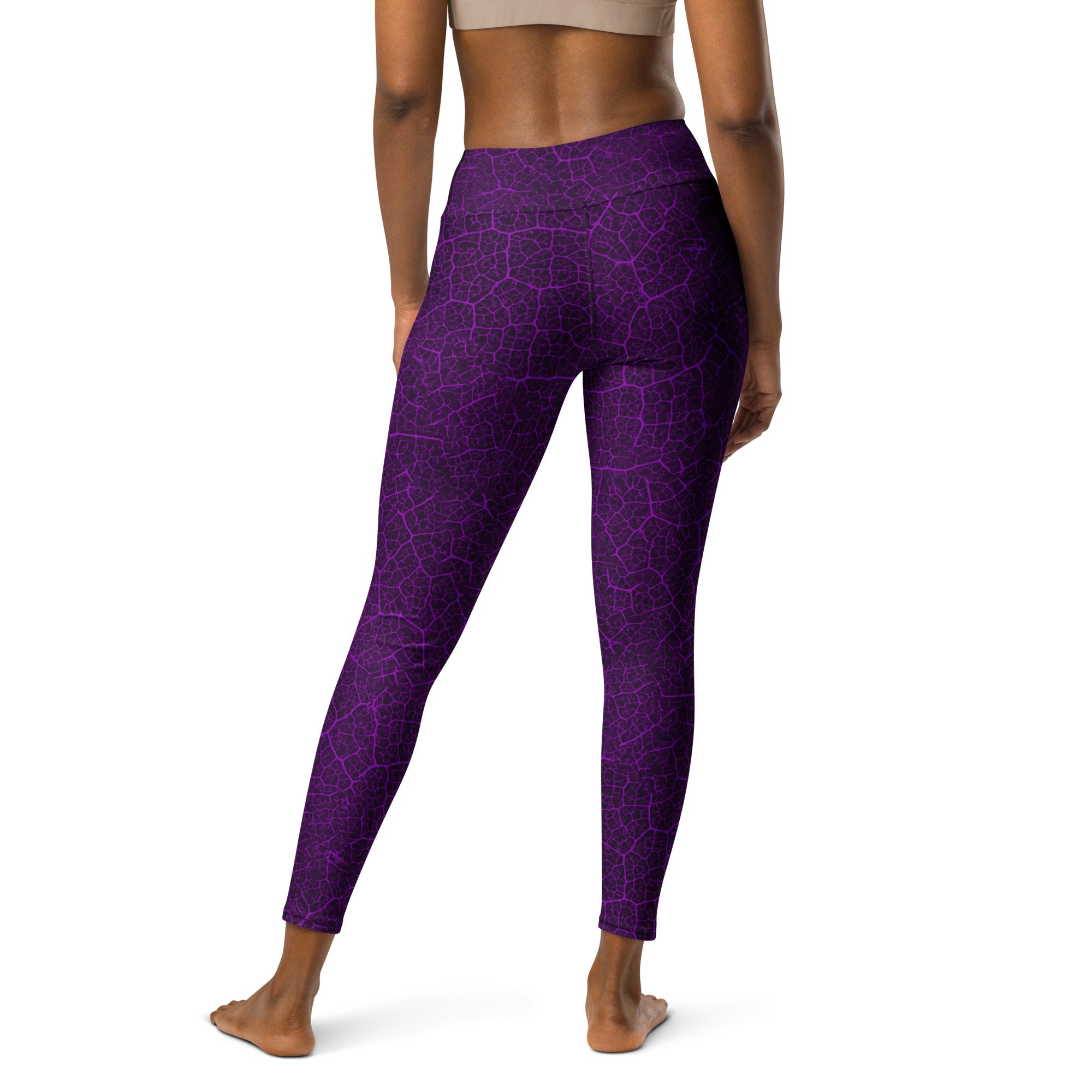 Tropical Oasis Yoga Leggings displayed, emphasizing the all-over tropical design and body-hugging fit for yoga enthusiasts.
