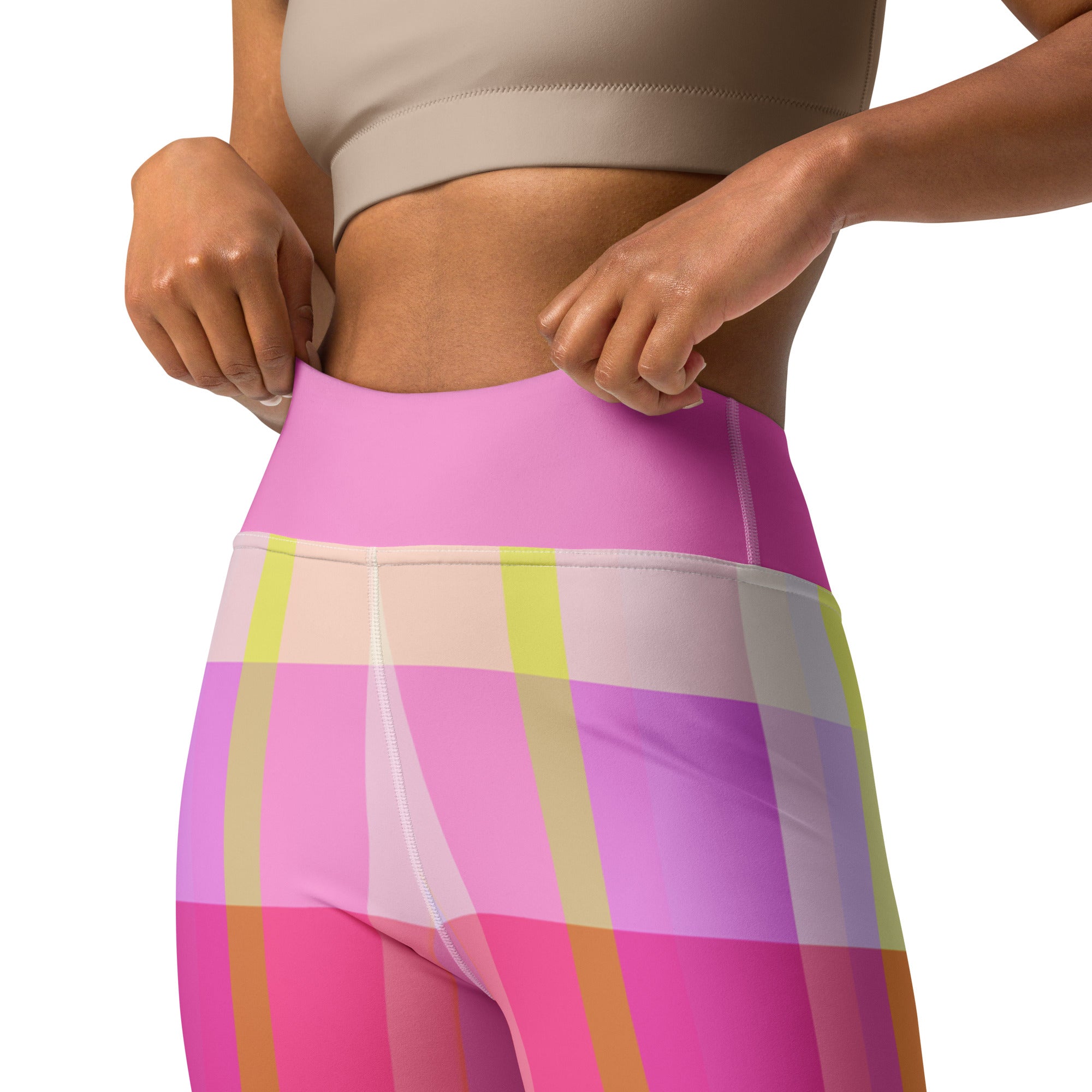 Eco-friendly Rainbow Spectrum leggings, designed with a dazzling array of colors for sustainable style.