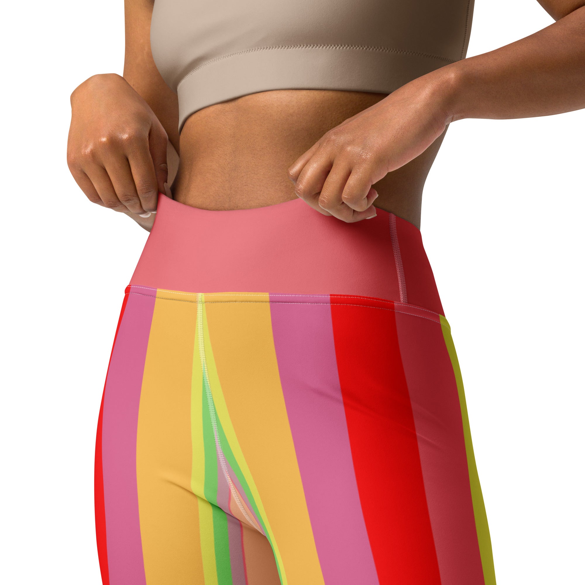 Vibrant Rainbow Cascade Yoga Leggings with a spectrum of colors for an energetic workout.