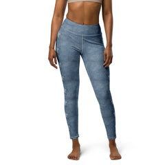 Embroidered Denim Yoga Leggings