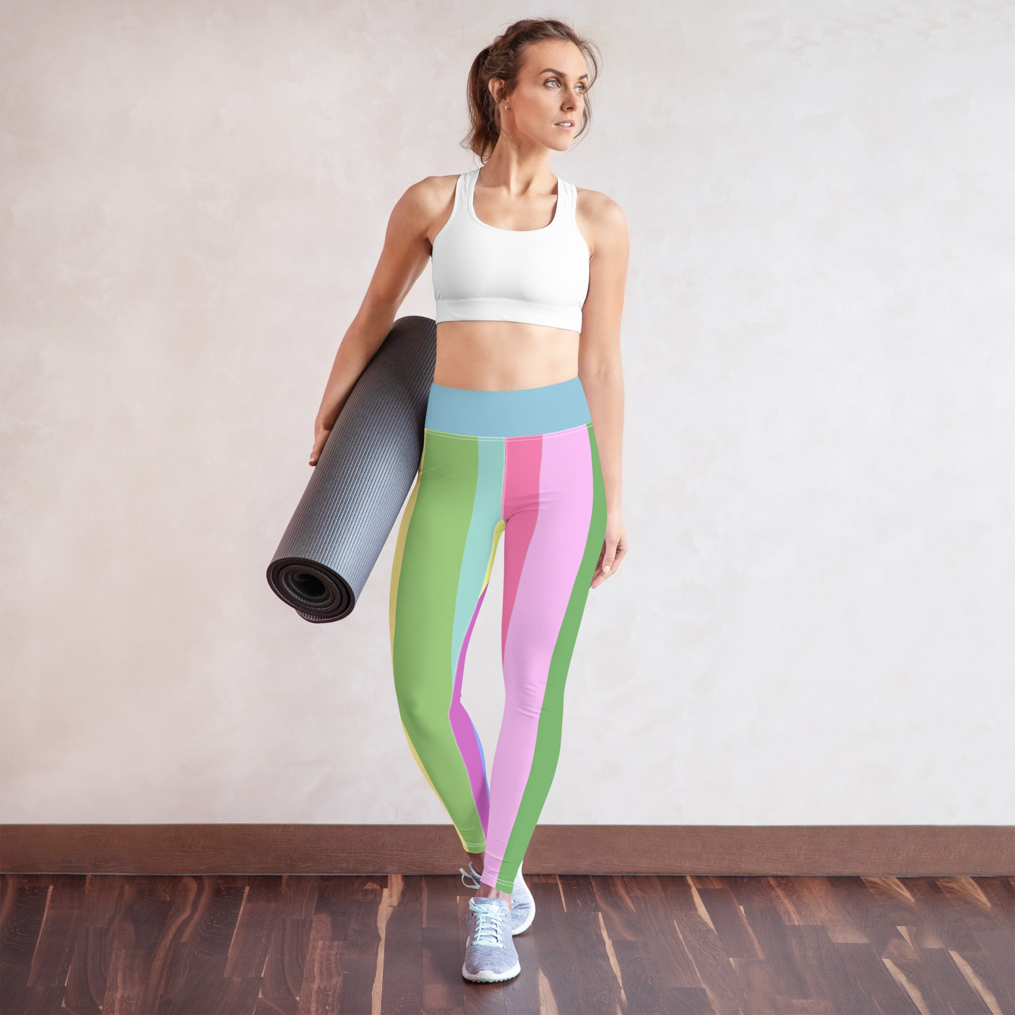 Colorful Rainbow Horizon Yoga Leggings for active wear.