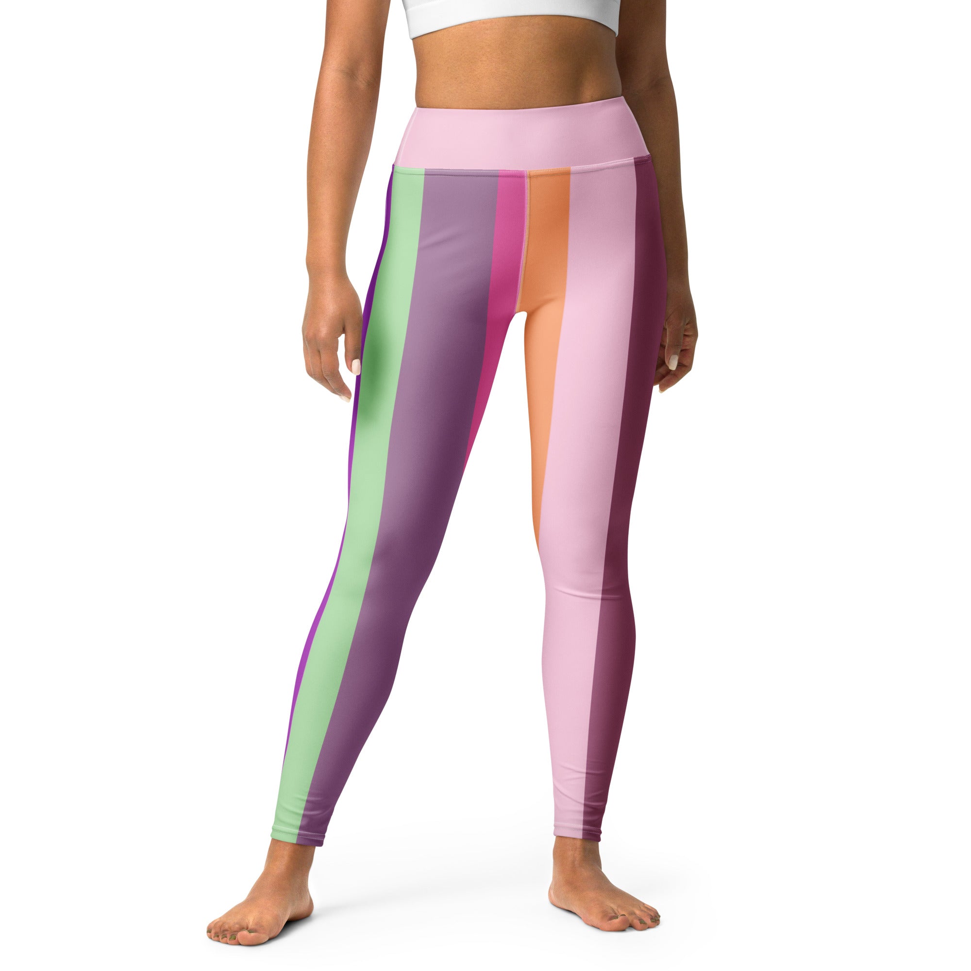 Vibrant Bold Spectrum Yoga Leggings on a model