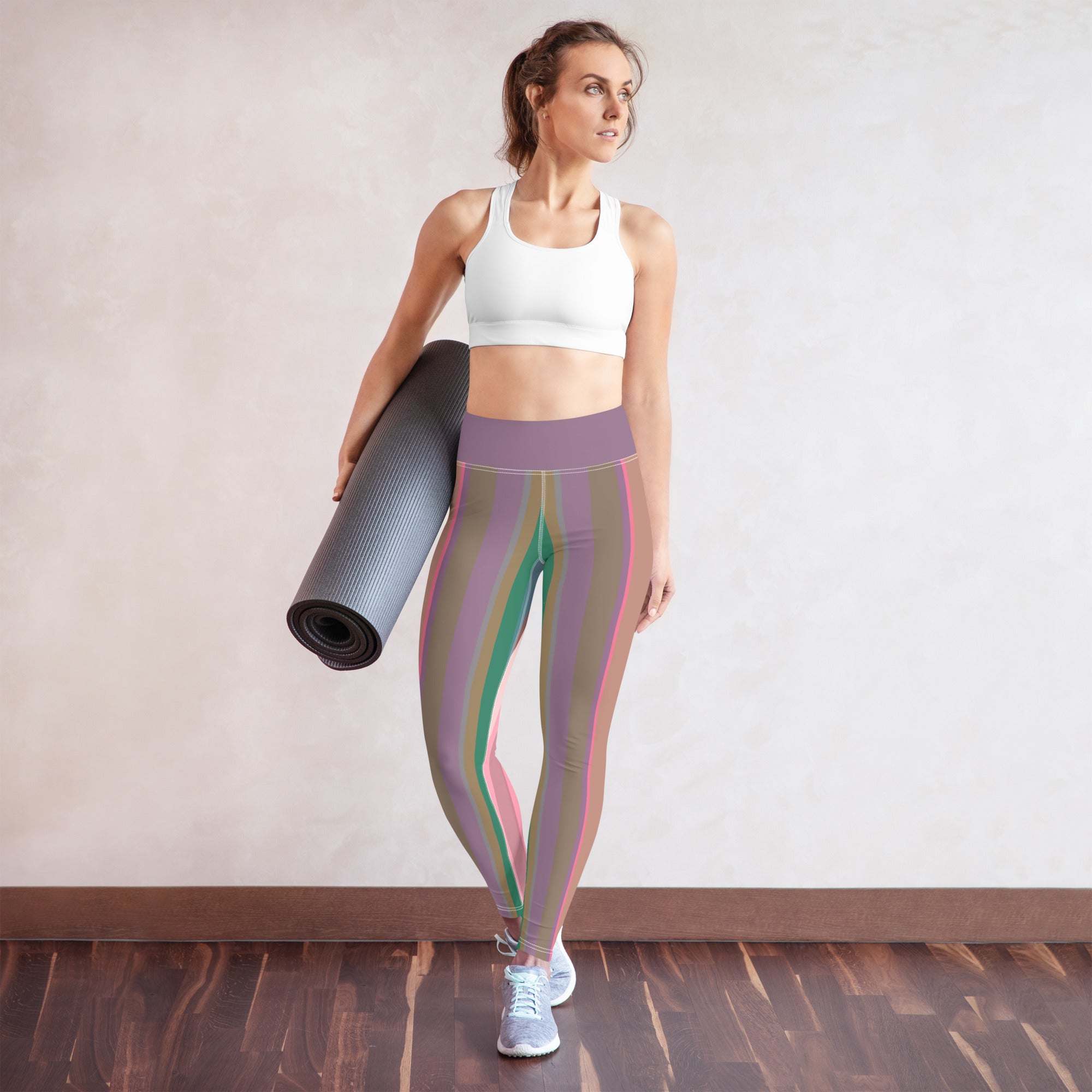 Vibrant Mosaic Yoga Leggings with a dynamic, colorful pattern for an energetic yoga session.