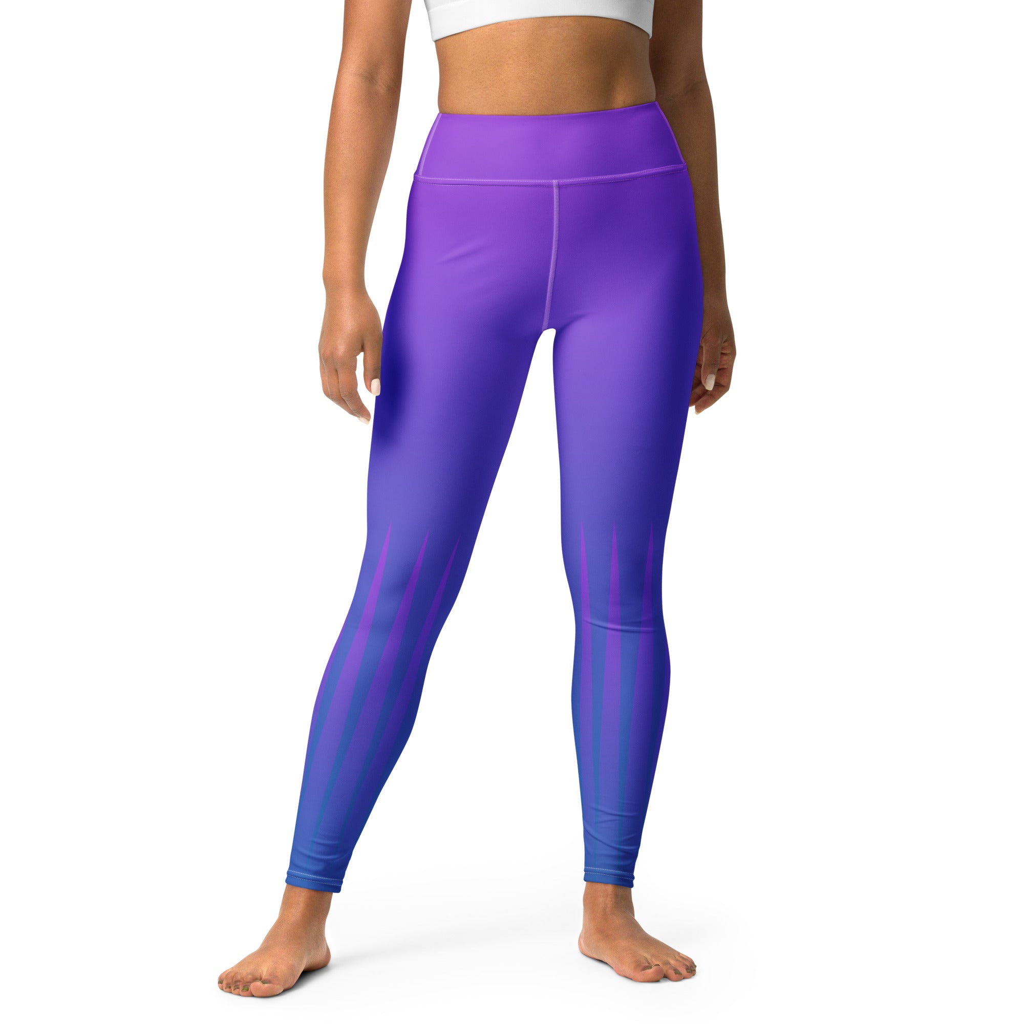 Experience the magic of the Northern Lights in every pose with our Aurora Borealis Gradient Stripe Yoga Leggings.