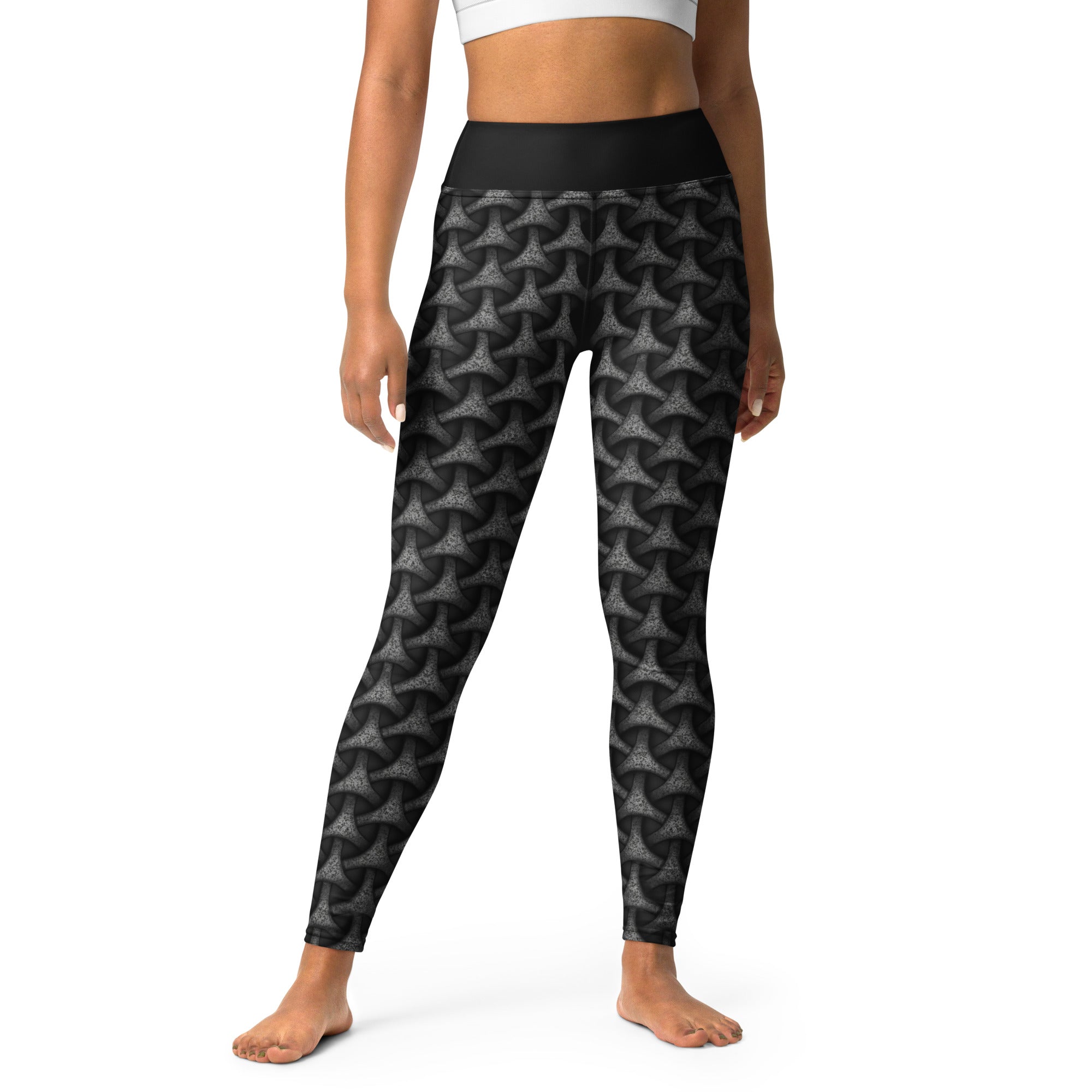 Cosmic Fusion Tristar Leggings perfect for a serene meditation in nature.