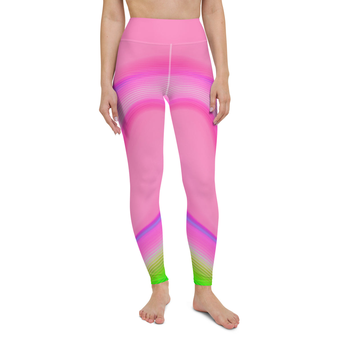 Practicing a sunset yoga session in Sunset Bliss Wavy Gradient Leggings.
