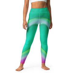 Stretching with ease and style in the colorful Vibrant Wave Yoga Leggings.