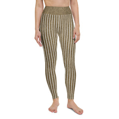 Classic Blue Jeans Stripe Yoga Leggings laid out, highlighting the unique stripe design and stretchy material.