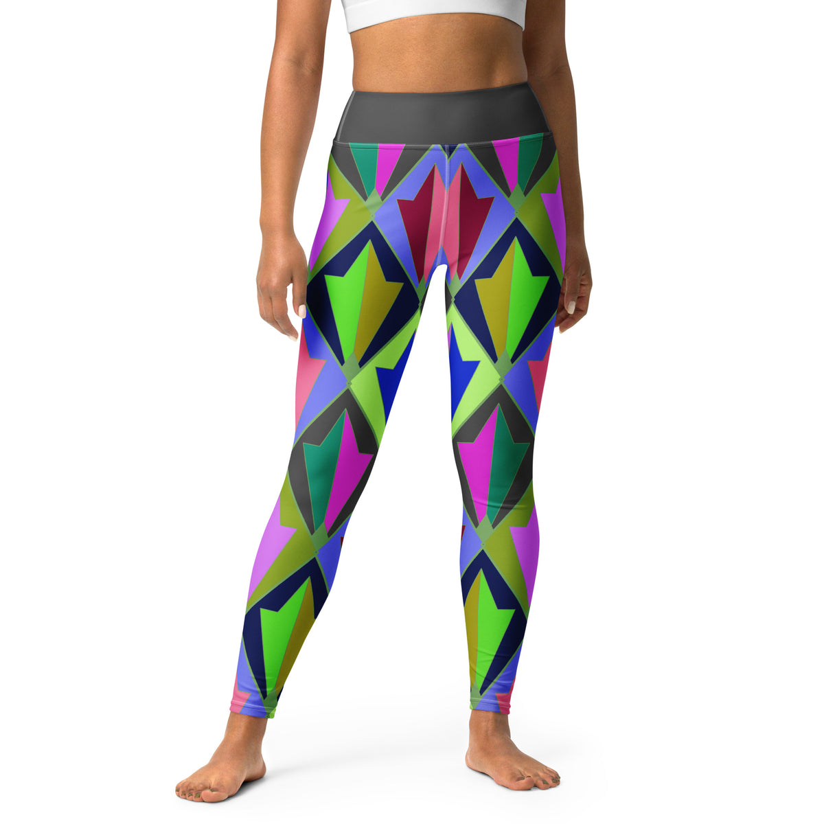 Ethereal Bloom All-Over Print Yoga Leggings on a clothing mannequin.