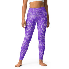 Model wearing Galactic Groove All-Over Print Yoga Leggings in a yoga pose.
