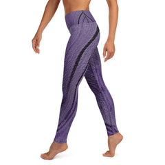 Purple Lines Yoga Leggings styled with white top.