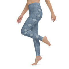 Embroidered Denim Yoga Leggings