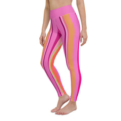 Stretchable and comfortable leggings, ideal for yoga, adorned with vibrant, kaleidoscopic patterns.