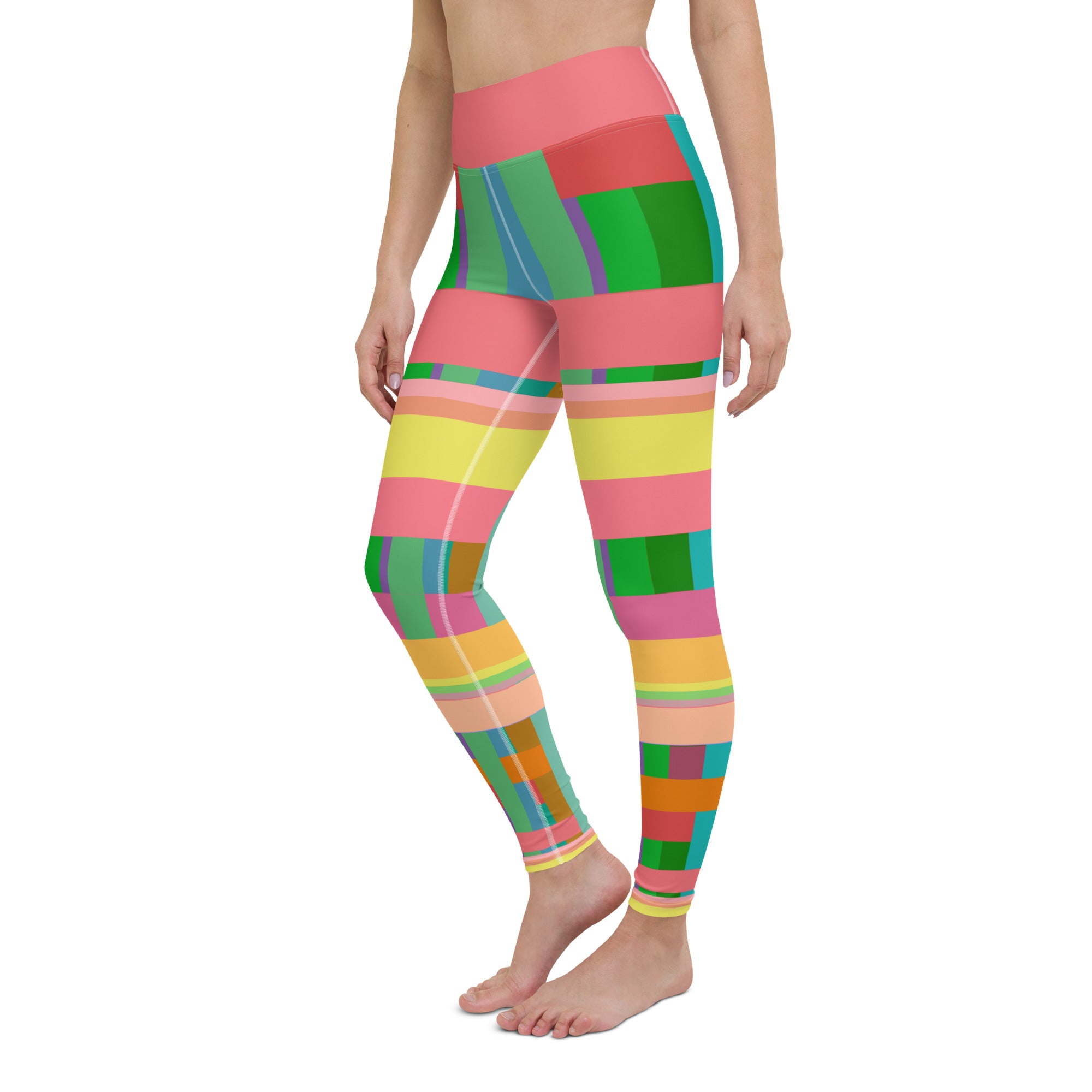 Sunset Serenade Yoga Leggings with a warm, calming sunset palette for a peaceful yoga session.