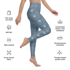 Embroidered Denim Yoga Leggings