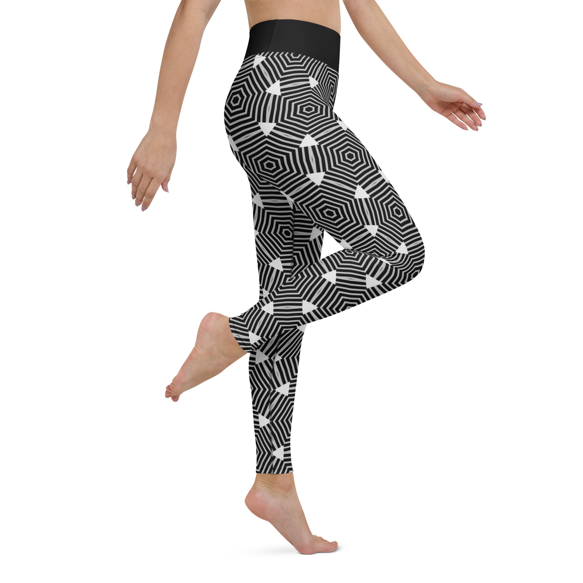 Kaleidoscope patterned yoga leggings featuring a unique, eye-catching design.