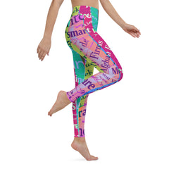 Model wearing Classified Chic Yoga Leggings demonstrating flexibility.