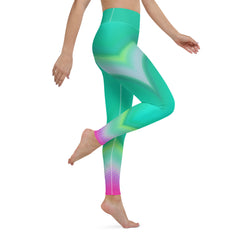 Close-up showcasing the vivid colors of the Vibrant Wave Yoga Leggings.