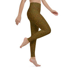 Forest Dreams Yoga Leggings laid out, emphasizing the full design and high-waist feature for comfort and style.