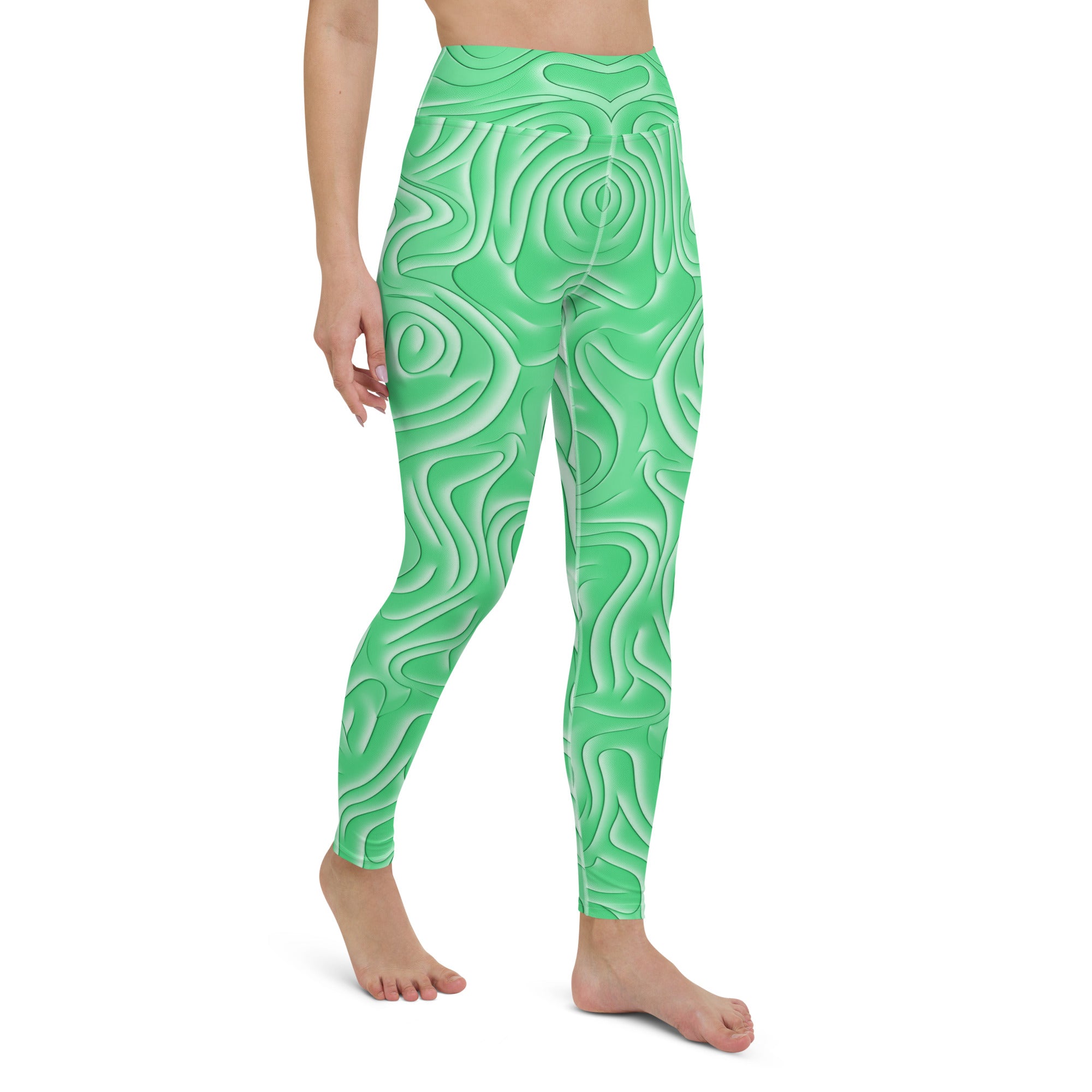 Vibrant Vibes All-Over Print Yoga Leggings on a clothing mannequin.