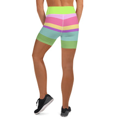 Rainbow Cascade Colorful Stripe All-Over Print Yoga Shorts