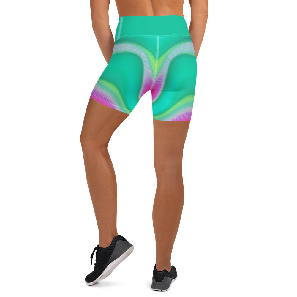 Close-up showcasing the celestial-inspired wavy gradient on Yoga Shorts.