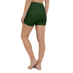 Forest Serenity Yoga Shorts displayed, showcasing the lush greenery print and designed for superior comfort and flexibility.