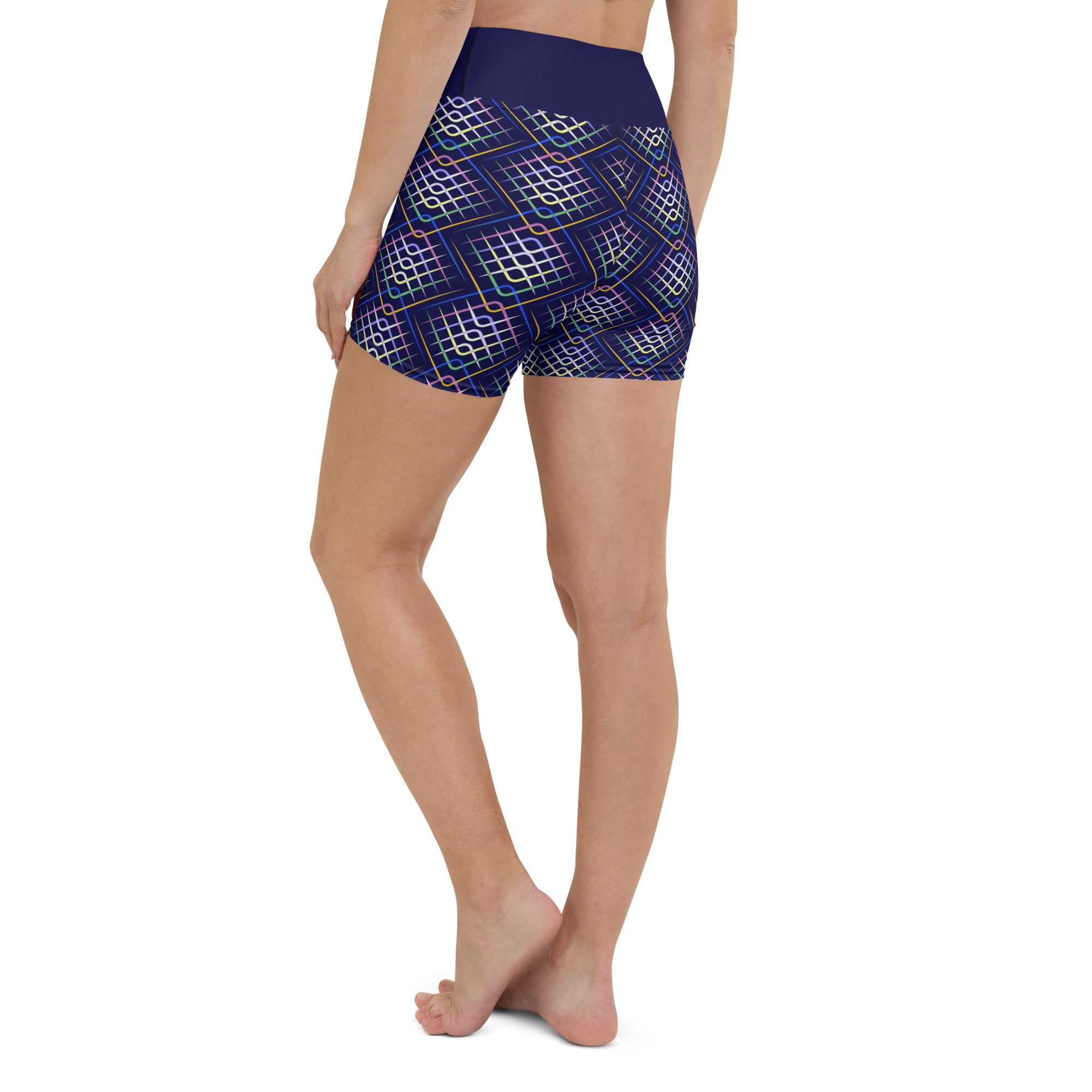 Lifestyle shot of Vibrant Vortex Yoga Shorts outdoors