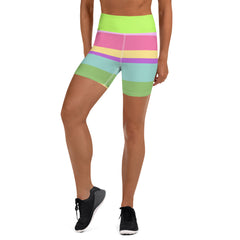 Rainbow Cascade Colorful Stripe All-Over Print Yoga Shorts