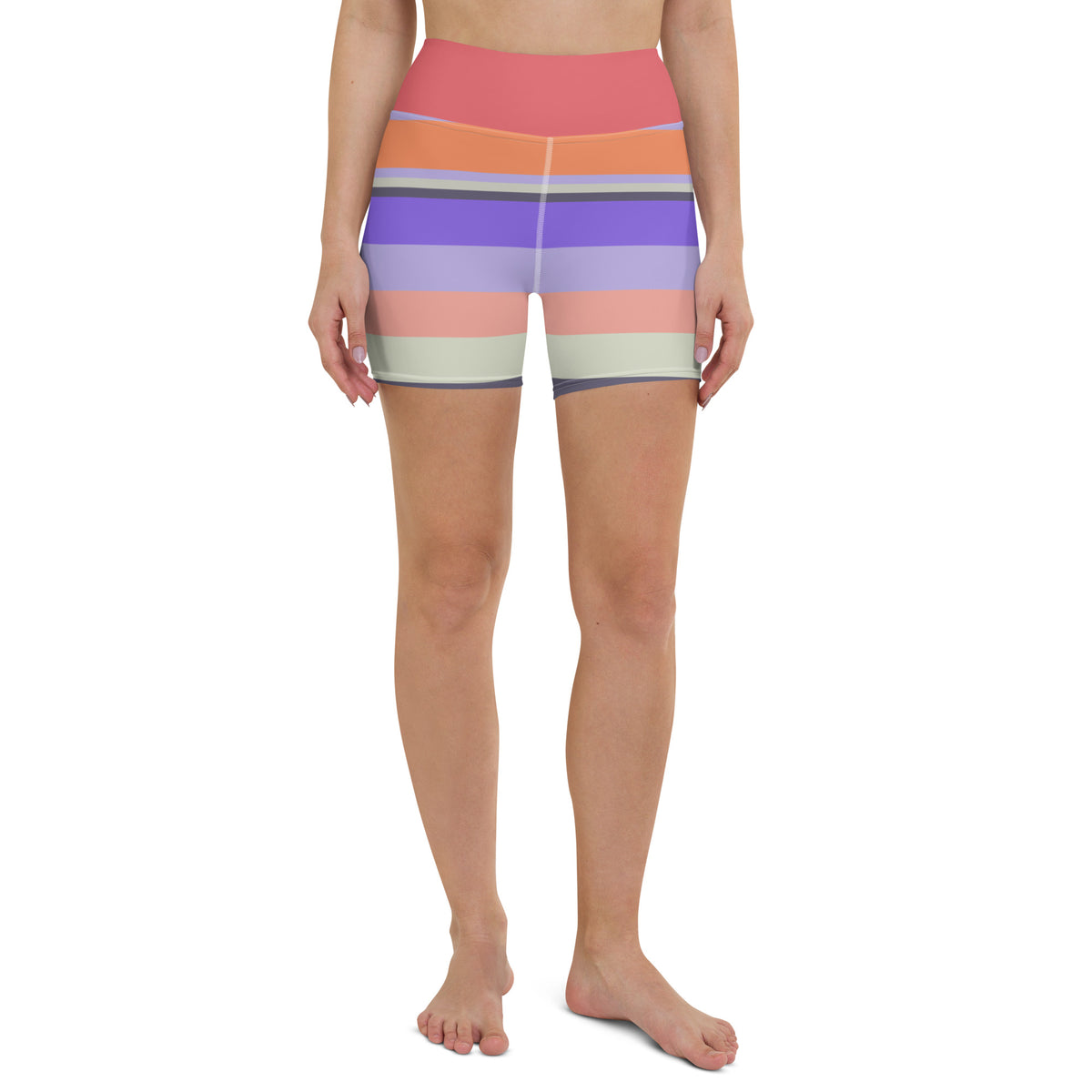 Tropical Bliss Colorful Stripe All-Over Print Yoga Shorts