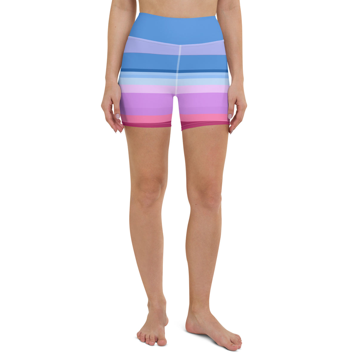 Vibrant Watercolor Strokes Colorful Stripe All-Over Print Yoga Shorts