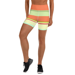 Retro Rainbow Blast Colorful Stripe All-Over Print Yoga Shorts