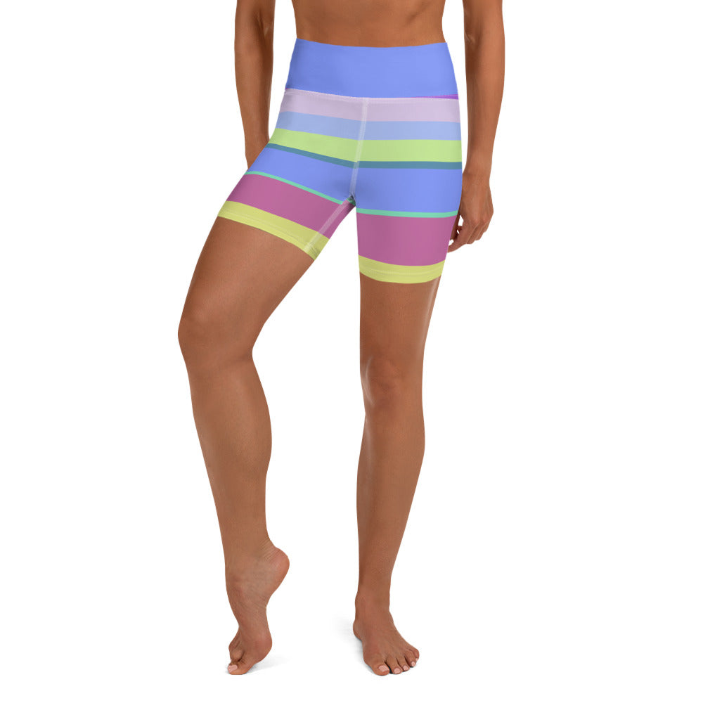 Cosmic Carnival Colorful Stripe All-Over Print Yoga ShortsShorts