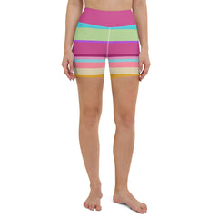 Aurora Borealis Colorful Stripe All-Over Print Yoga Shorts