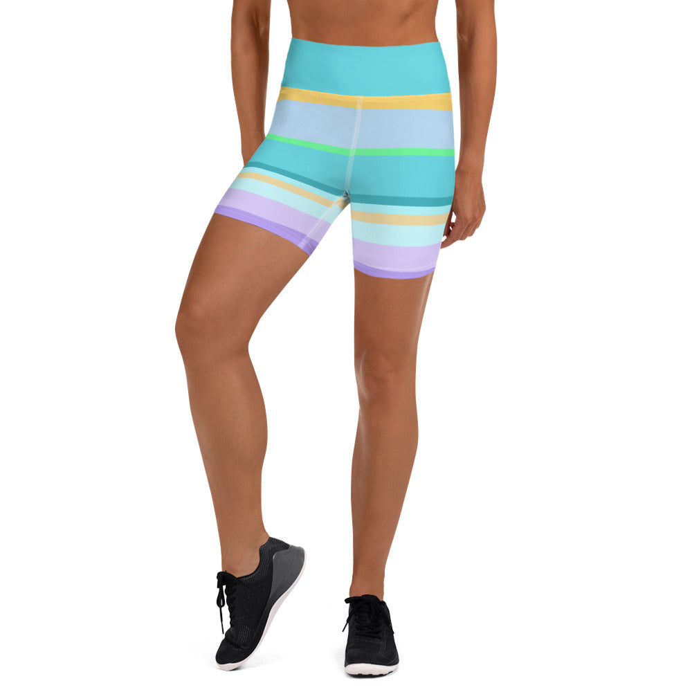 Luminous Galaxy Colorful Stripe All-Over Print Yoga Shorts