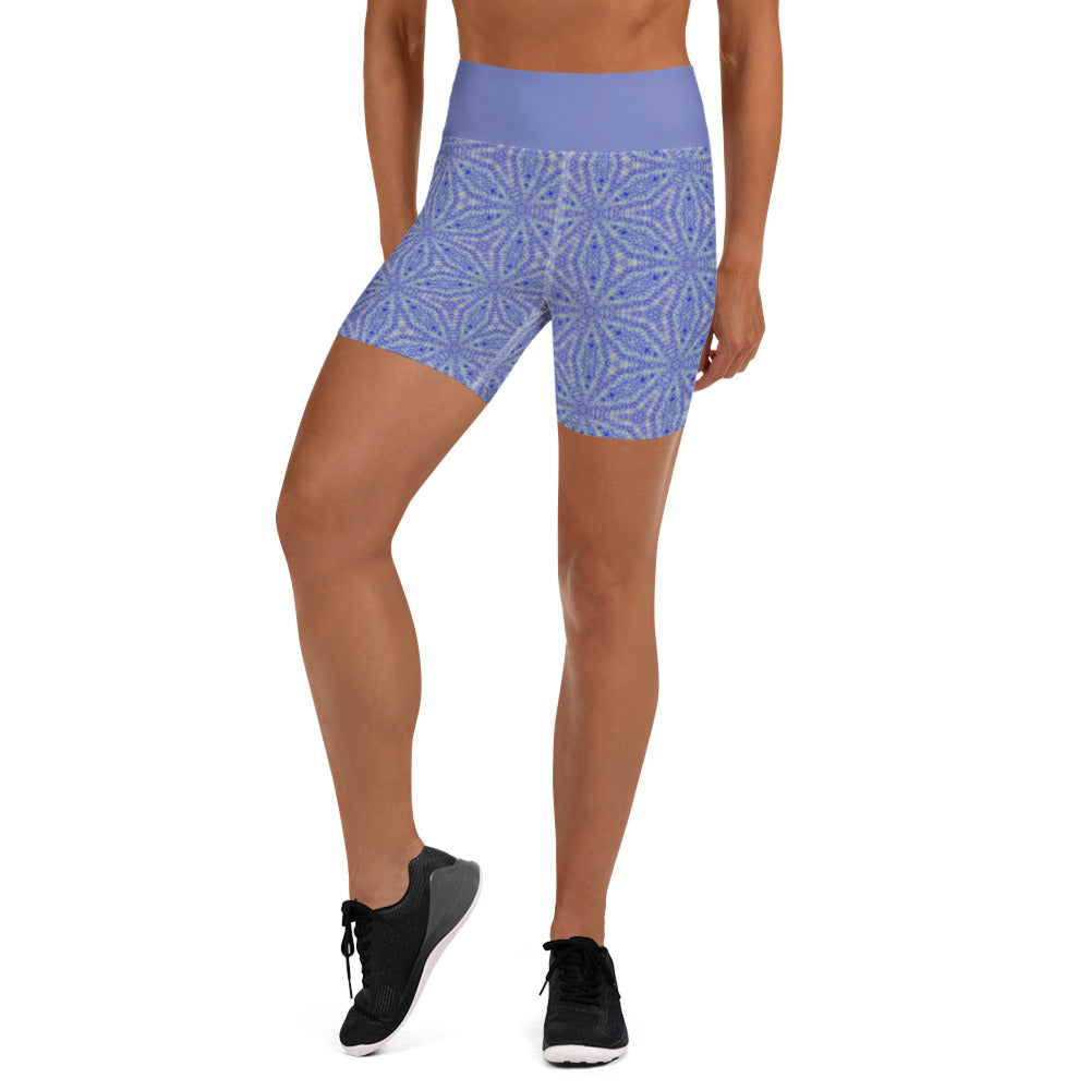 Zen Garden Yoga Shorts on a model in a yoga pose